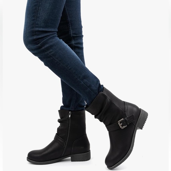 VJH confort Women's Mid Calf Boots, Comfort Buckle Slouchy Booties w/Side Zipper - Picture 12 of 13